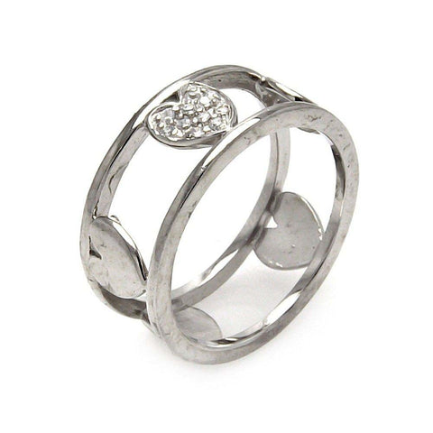 Sterling Silver Fancy Open Band Ring with Multi Hearts Design Inlaid with Clear CzsAnd Ring Width of 9.3MM