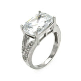 Sterling Silver Centered Solitaire Emerald Cut Clear Cz Split Shank Ring with Ring Width of 10MM