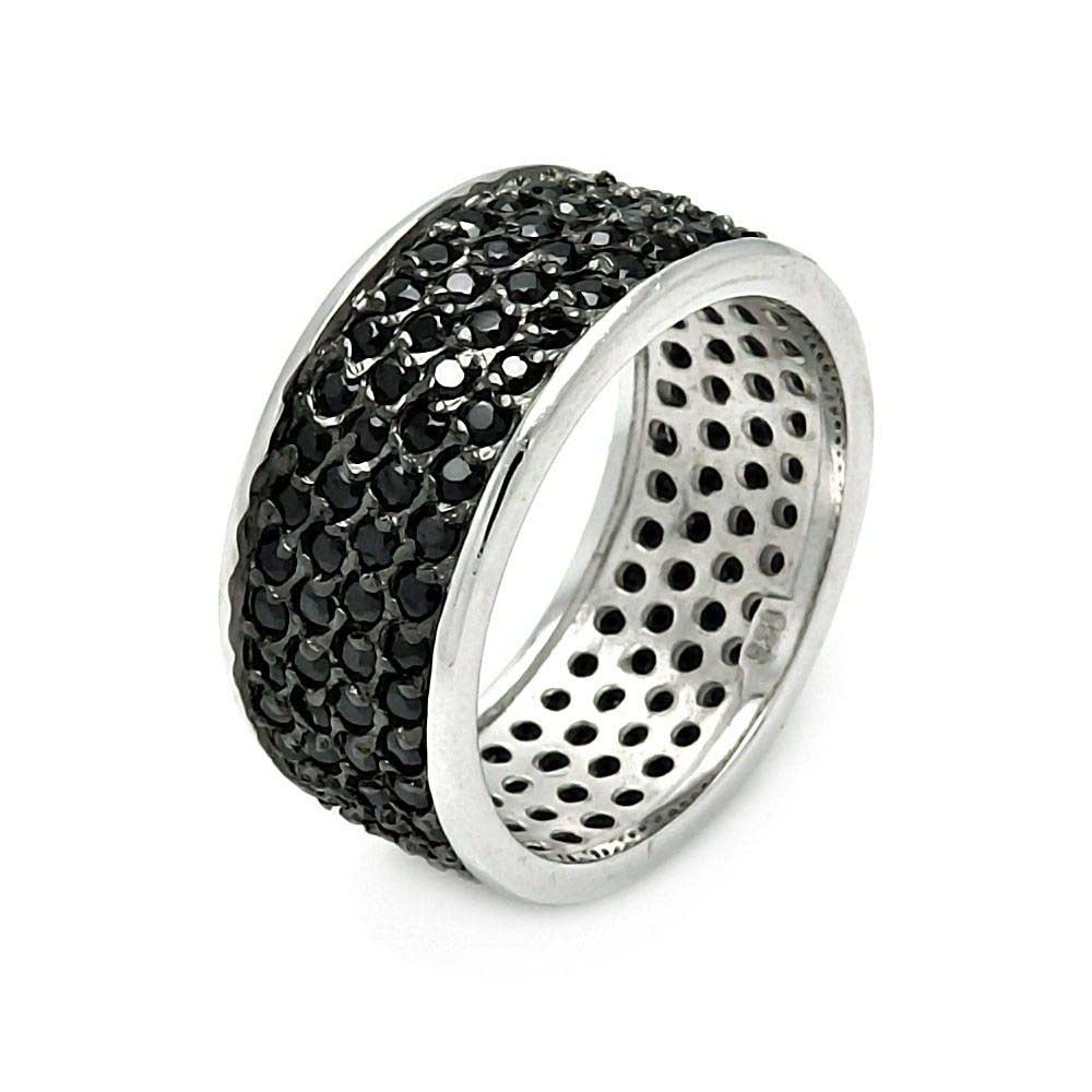 Sterling Silver Nickel Free Rhodium And Black Rhodium Plated Black Pave Set CZ Eternity RingAnd Width 1mmAnd Dimensions 9mm