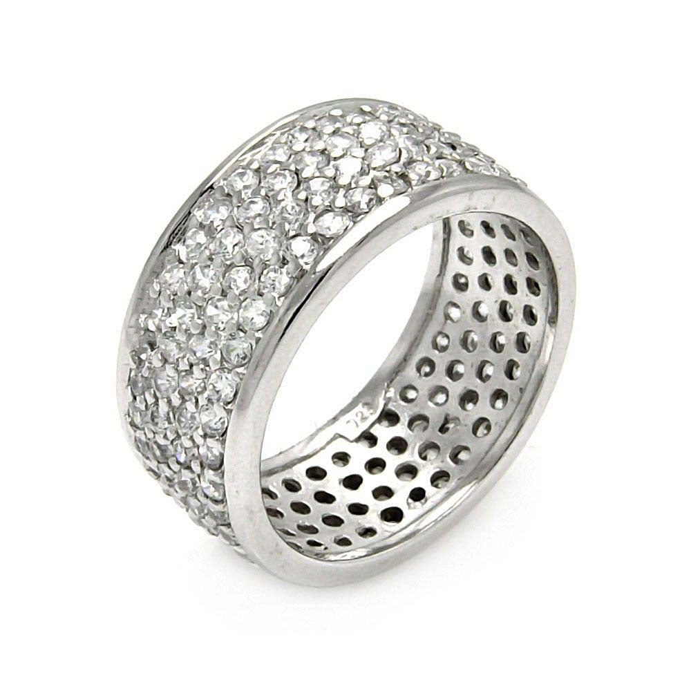 Sterling Silver Rhodium Plated  Pave Set Eternity Ring With Clear CZ StonesAnd Width 1mmAnd Dimensions 9mm