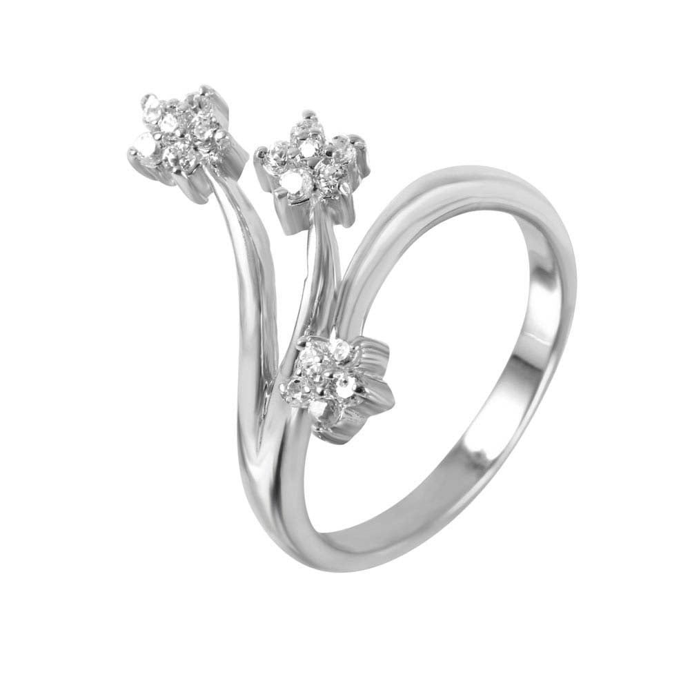 Sterling Silver Three Small Flower Design Set with Clear Czs RingAnd Ring Width of 17MM