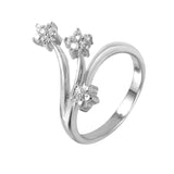 Sterling Silver Three Small Flower Design Set with Clear Czs RingAnd Ring Width of 17MM