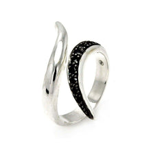 Load image into Gallery viewer, Sterling Silver Two-Toned Bypass Band Ring Embedded with Black CzsAnd Ring Width of 4.6MM