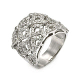 Sterling Silver Fancy Net Design Domed Band Ring Embeddded with Clear CzsAnd Ring Width of 17.6MM