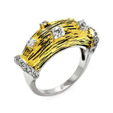 Sterling Silver Two-Toned Fancy Band Ring Embedded with Round Cut Clear CzsAnd Ring Width of 9.2MM