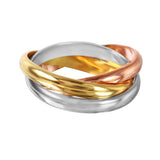 Sterling Silver Tri-Color Three High Polished Movable Band Ring with Band Width of 3MM