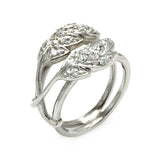 Sterling Silver Fancy Leaves Design Embedded with Clear Czs Split Shank RingAnd Ring Width of 15.7MM