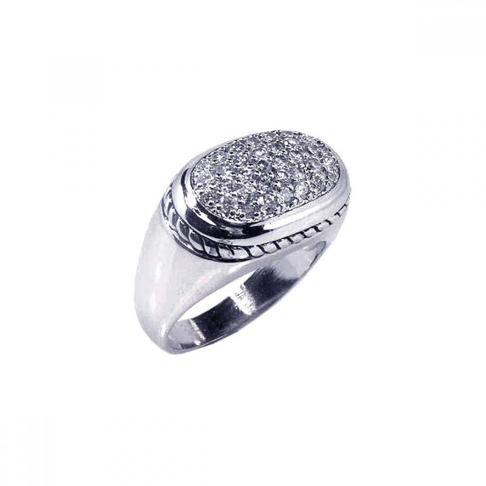 Sterling Silver Modish Micro Paved Oval Shaped with Rope Edge Design Ring
