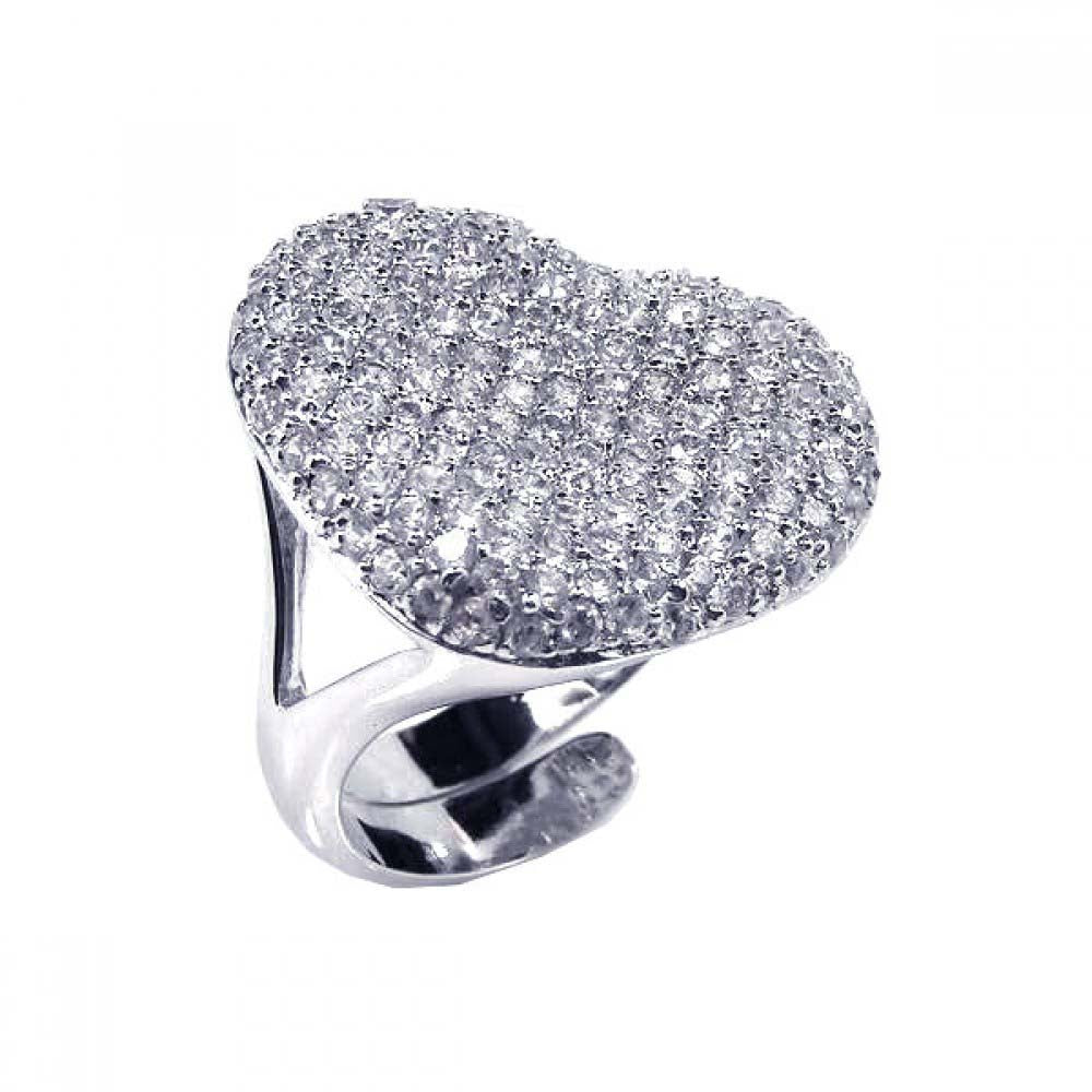 Sterling Silver Fancy Band Ring with Micro Paved Heart Design