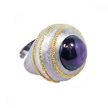 Load image into Gallery viewer, Sterling Silver Fashionable Domed Band Ring with Gold Plated Rope Design and Centered Amethyst Cz