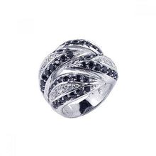 Load image into Gallery viewer, Sterling Silver Classy Interlocked Design Inlaid with Clear and Black Czs Ring