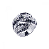 Sterling Silver Classy Interlocked Design Inlaid with Clear and Black Czs Ring