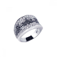 Load image into Gallery viewer, Sterling Silver Fancy Band Ring Covered with Micro Paved Clear and Black Czs