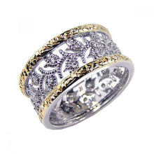 Load image into Gallery viewer, Sterling Silver Fancy Two-Toned Ring with Multi Tulip Design Embedded with Clear Czs