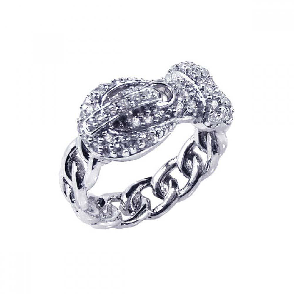 Sterling Silver Fancy Micro Paved Belt Buckle Design Chain Link Ring