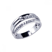 Load image into Gallery viewer, Sterling Silver Classy Three Row Band Design Inlaid with Clear Czs Ring