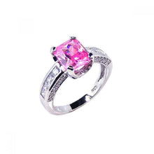 Load image into Gallery viewer, Sterling Silver Fancy Band Ring Inlaid with Clear Czs and Centered Princess Cut Pink Cz