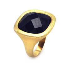 Load image into Gallery viewer, Sterling Silver Gold Plated Matte Finish Square Band Ring with Centered Black Cz