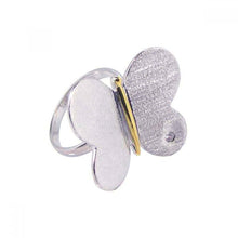 Load image into Gallery viewer, Sterling Silver Two-Toned Matte Finish Butterfly Design Inlaid with Single Clear Cz Ring