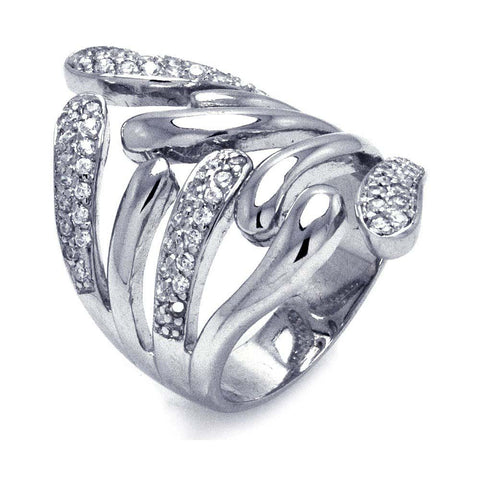 Sterling Silver Abstract Design Wrap Around Ring Embedded with Clear Czs