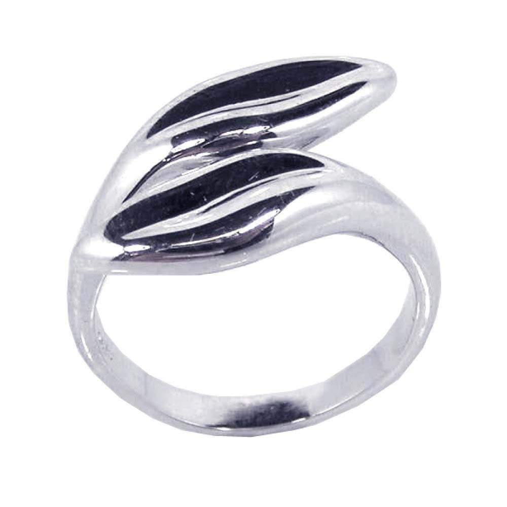 Sterling Silver Trendy Twin Leaves Design Band Ring