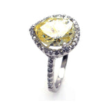 Sterling Silver Rhodium Plated Yellow Center Clear Cluster CZ Ring