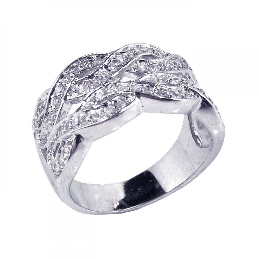 Sterling Silver Fancy Intertwined Lines Design Embedded with Clear Czs Ring