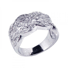 Load image into Gallery viewer, Sterling Silver Fancy Intertwined Lines Design Embedded with Clear Czs Ring