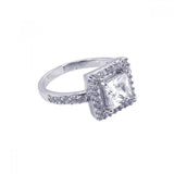 Sterling Silver Rhodium Plated Square Center Cluster CZ Ring