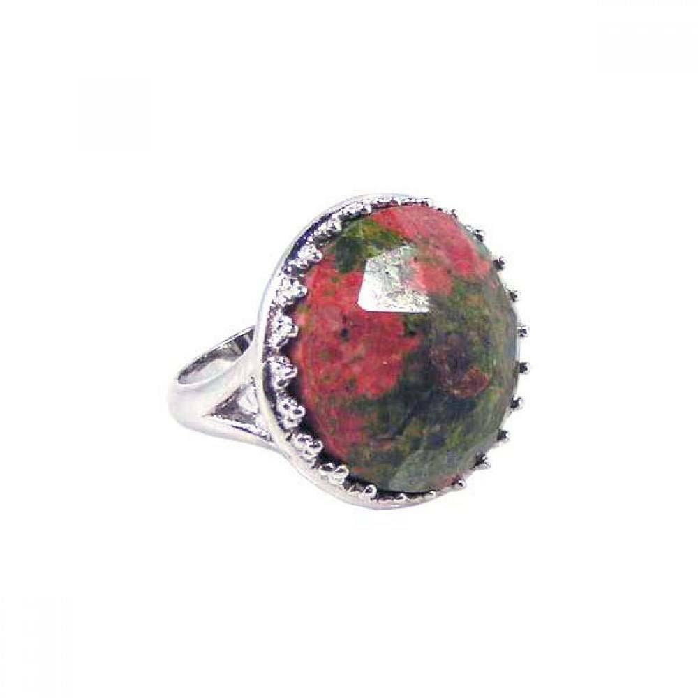Sterling Silver Rhodium Plated Round Shaped Ring With Red CZ Stones