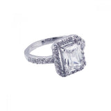 Sterling Silver Rhodium Plated Square Center Cluster CZ Ring