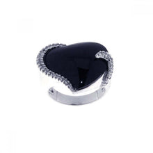 Load image into Gallery viewer, Sterling Silver Fancy Open Band Ring Set with Clear Czs and Centered Heart Cut Black Stone Design