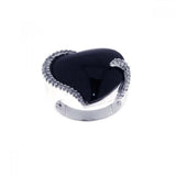 Sterling Silver Fancy Open Band Ring Set with Clear Czs and Centered Heart Cut Black Stone Design