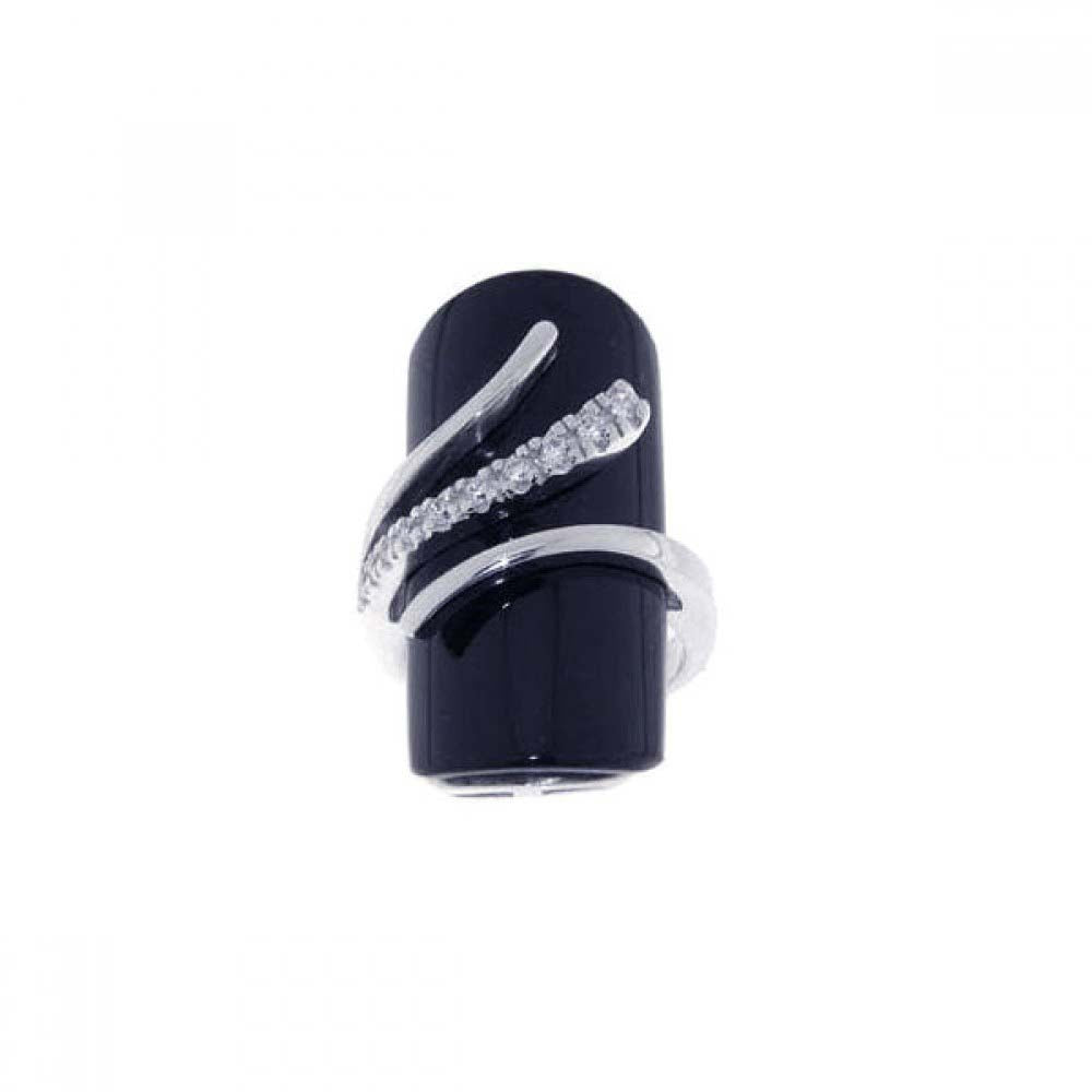 Sterling Silver Fashionable Wrap Around Ring Set with Clear Czs and Long Black Stone Design