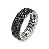 Sterling Silver Rhodium And Black Rhodium Plated Black Pave Set CZ Eternity RingAnd Width 1mmAnd Dimensions 8mm
