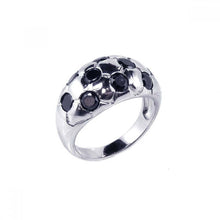 Load image into Gallery viewer, Sterling Silver Fancy Domed Band Ring with Criss-Cross Design and Embedded with Black Czs