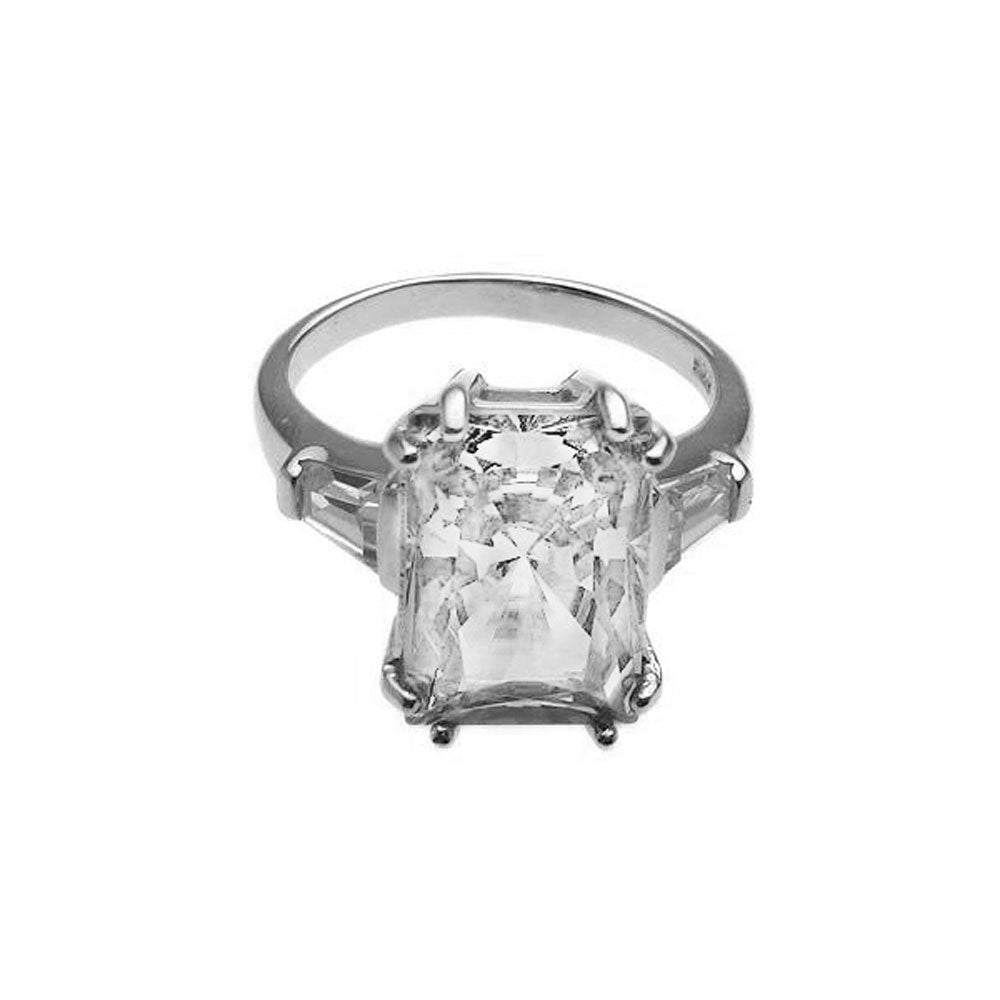 Sterling Silver Rhodium Plated Rectangular Clear CZ Ring
