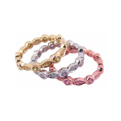 Sterling Silver RhodiumAnd Gold And Rose Gold Plated Multi Color Stackable Ring With Cz StonesAnd Width 10mmAnd Dimensions 3mmx1mm