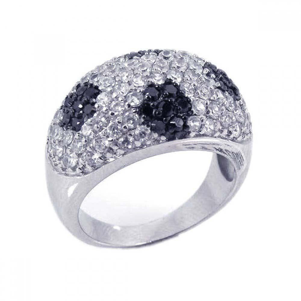 Sterling Silver Modish Micro Paved Domed Band Ring with Multi Dotted Black Czs Design