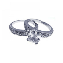 Load image into Gallery viewer, Sterling Silver Rhodium Plated Ornate Shaped Ring Set With CZ Stones