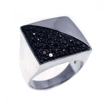 Load image into Gallery viewer, Sterling Silver Classy Square Shaped Design Embedded with Half Paved Black Czs Ring