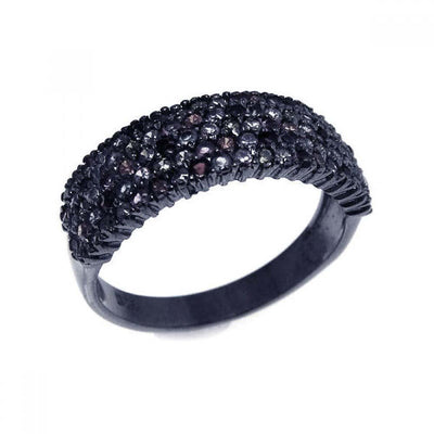 Sterling Silver Black Rhodium Plated Classic Pave Set Ring Inlaid with Multi Color Cz  Stones