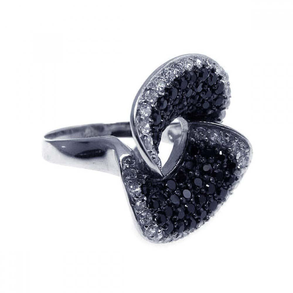 Sterling Silver & Black Rhodium Plated Modish Pave Set Ring Embedded with Black and Clear Cz Stones