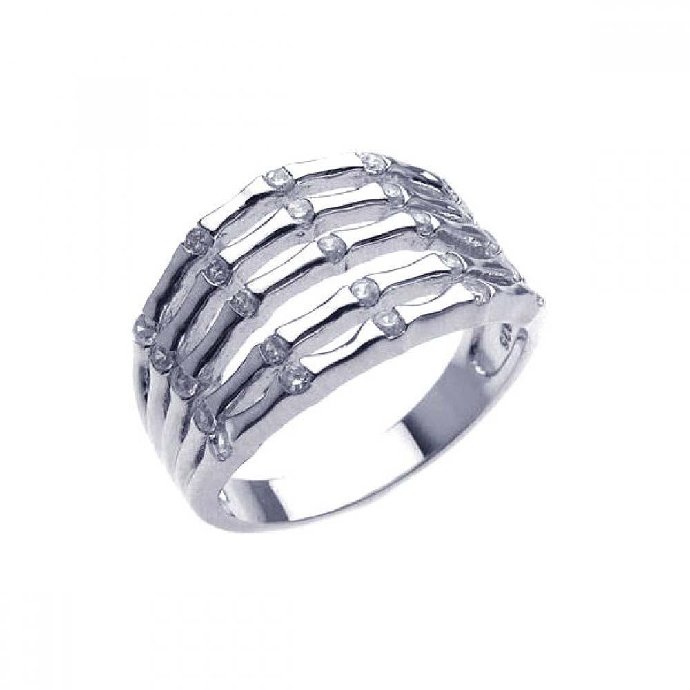 Sterling Silver Stylish 5 Row Skeleton Hand Ring with infixed Clear Cz Stones