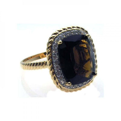 Sterling Silver & Gold Plated Contemporary Ring Centered with Fine Brown Cluster CZ Stone Enclosed with Clear Czs on the Sides