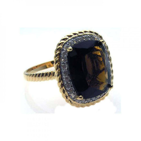Sterling Silver & Gold Plated Contemporary Ring Centered with Fine Brown Cluster CZ Stone Enclosed with Clear Czs on the Sides