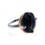 Sterling Silver & Gold Plated Vintage Rope Style  Ring Centered with Solid  Round Black  Cz Stone