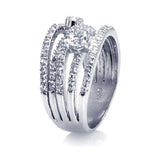 Sterling Silver Stylish 5 Row Ring Inlaid with Solid Clear Cz Stones