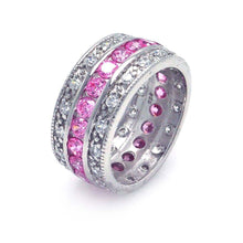 Load image into Gallery viewer, Sterling Silver Rhodium Plated Clear CZ Channel Eternity Ring