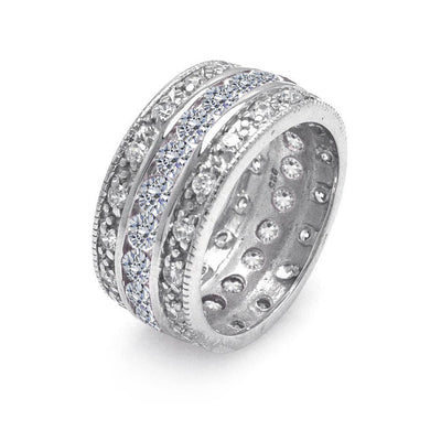 Sterling Silver Rhodium Plated Clear CZ Channel Eternity Ring